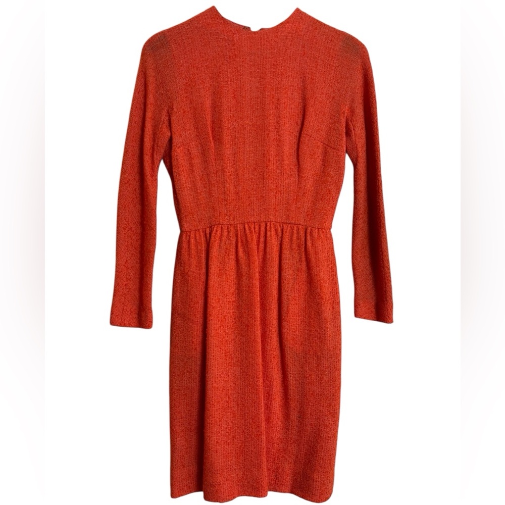 Vintage 60's Anne Fogarty Orange Lightweight Tweed Dress Small Long Sleeve